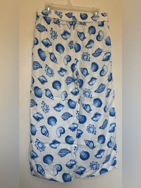 Jules & Leopold Whitewith Blue Shell Motif wide leg pant